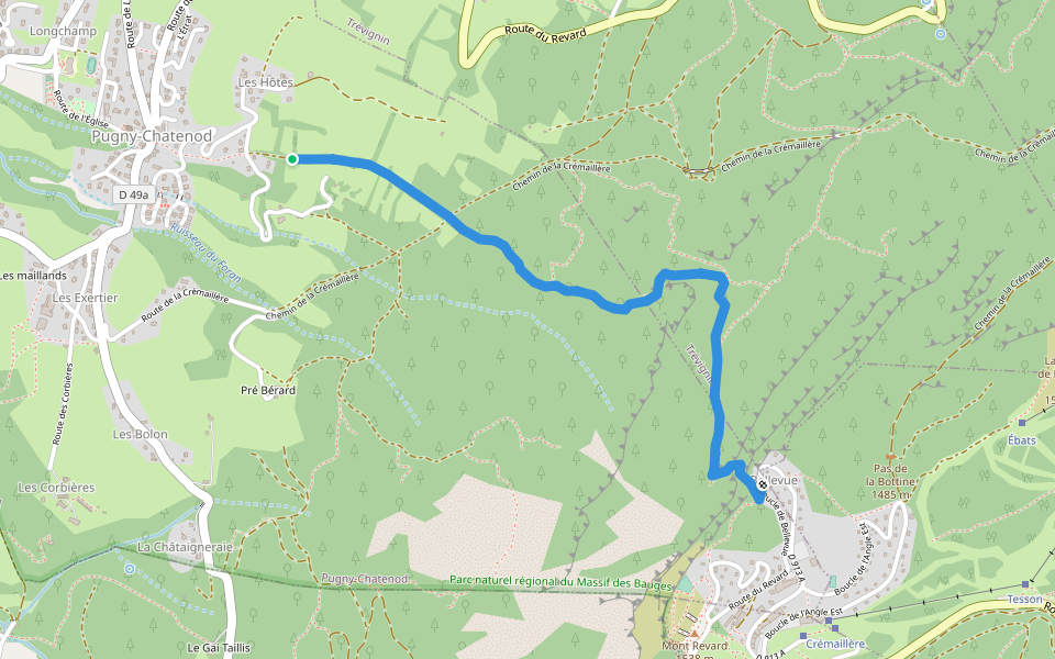 Sentier du Golet de la Pierre walking route map in Pugny-Chatenod