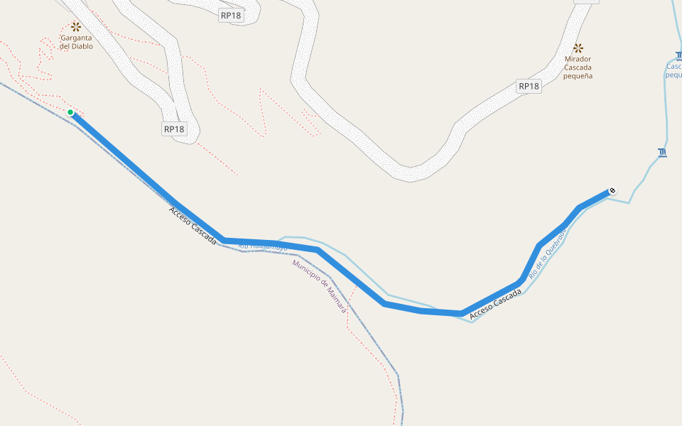 Acceso Cascada walking route map in Tilcara