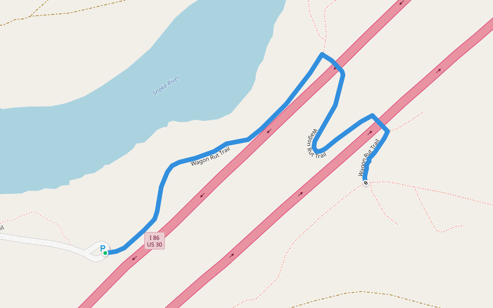 Wagon Rut Trail walking route map in American Falls
