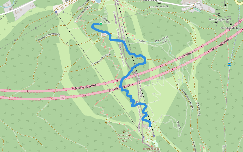 Upper Downhill walking route map in Steinhaus am Semmering