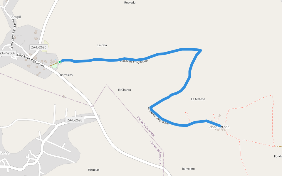 Vereda de Chaguaceda walking route map in Sampil