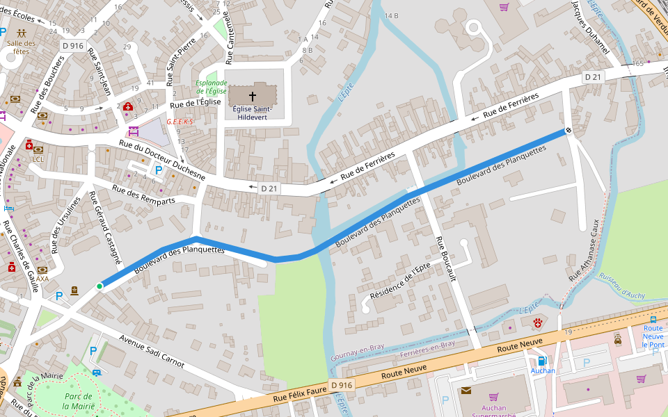 Boulevard des Planquettes walking route map in Gournay-en-Bray
