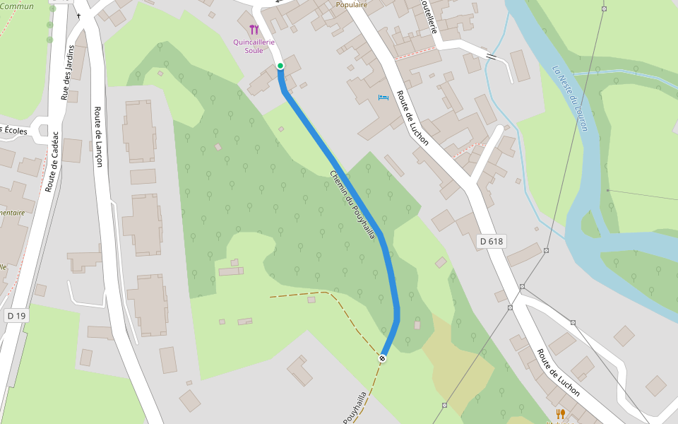 Chemin du Pouyhailla walking route map in Arreau