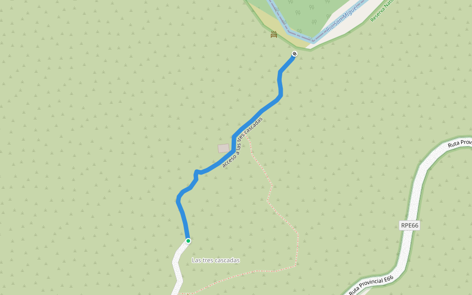 acceso a las tres cascadas walking route map in San Jorge