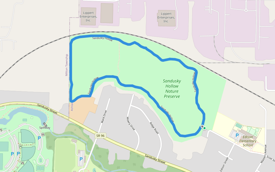 Sandusky Hollow walking route map in Ashland