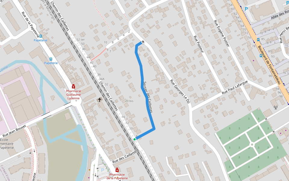 Sentier des Caillettes walking route map in Corbeil-Essonnes