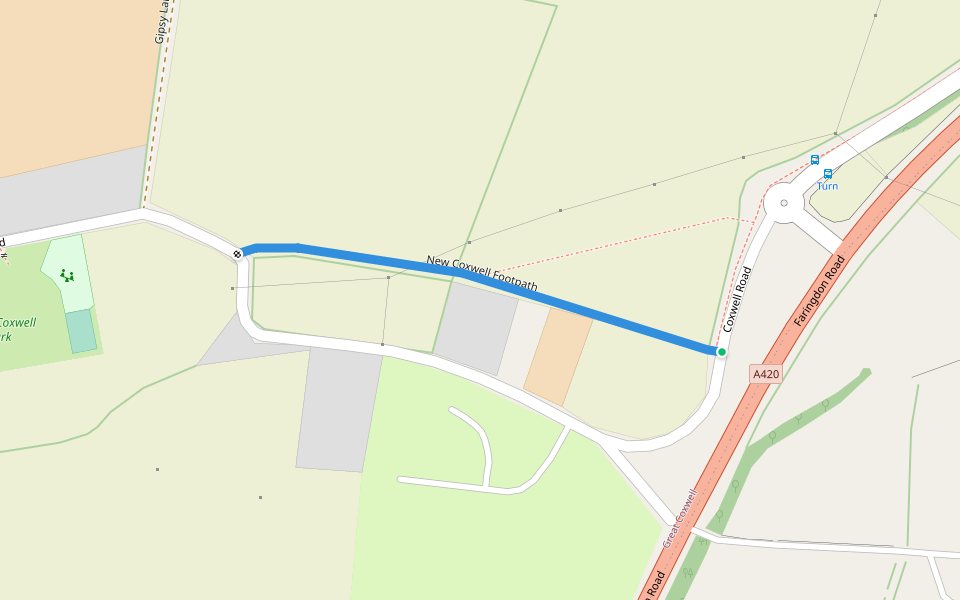 New Coxwell Footpath walking route map in Great Coxwell