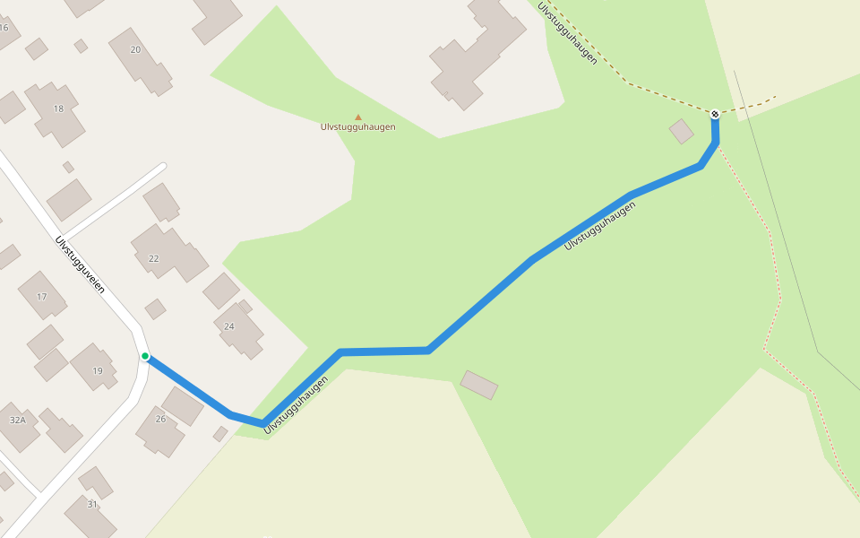 Ulvstugguhaugen walking route map in Oppsal