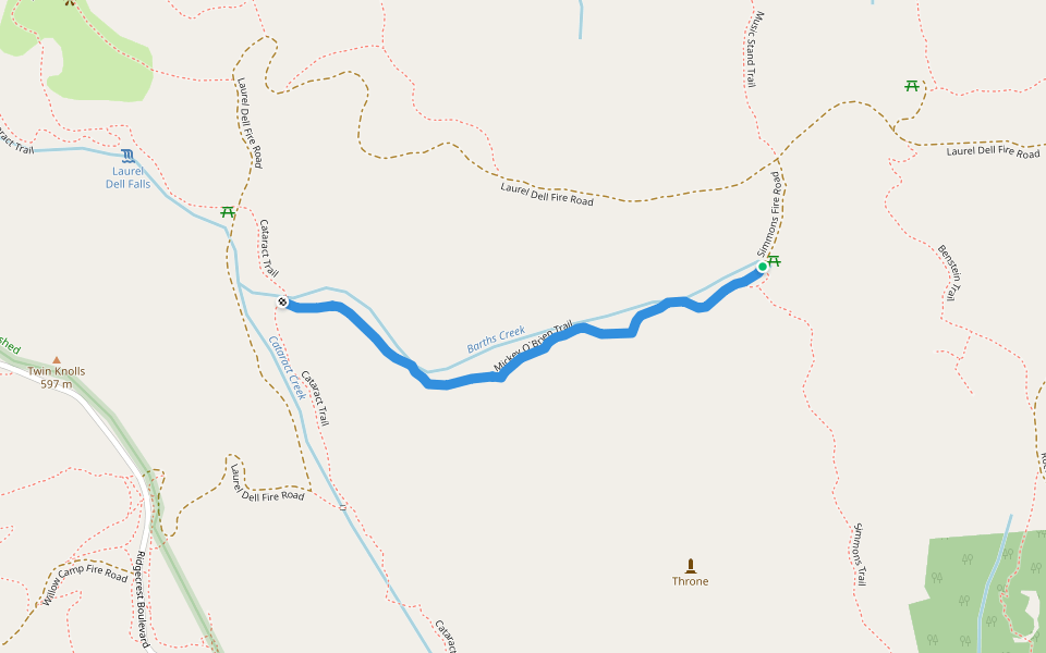 Mickey O`Brien Trail walking route map in Stinson Beach