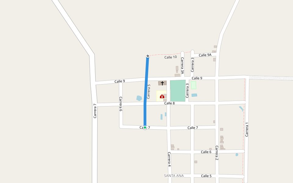 Carrera 5 walking route map in Santa Ana