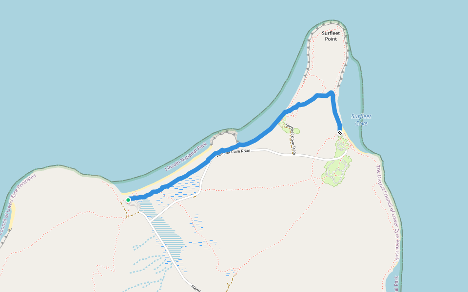 Stamford Hill to Surfleet Cove walking route map in Lincoln National Park