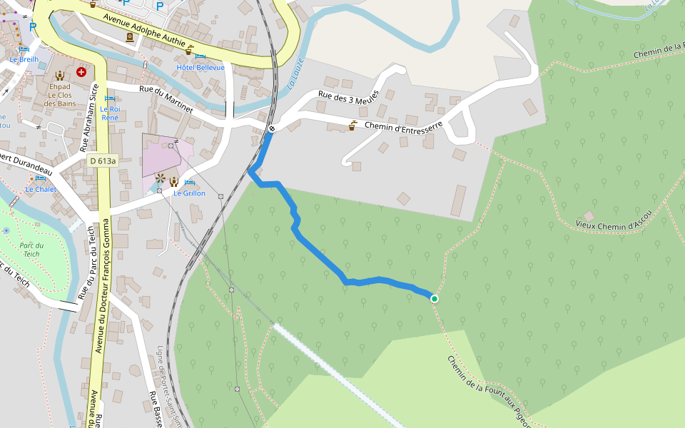 Chemin de la Carerasse walking route map in Ax-les-Thermes