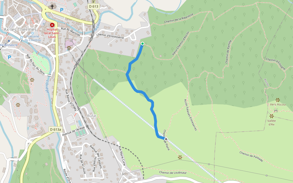 Chemin de la Fount aux Pigeons walking route map in Ax-les-Thermes
