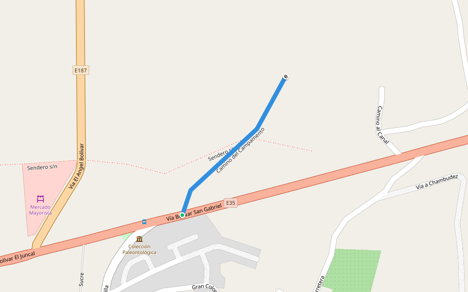 Camino del Campamento walking route map in Tulcán