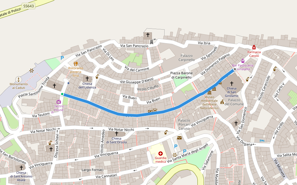 Via Giuseppe Garibaldi walking route map in Polizzi Generosa