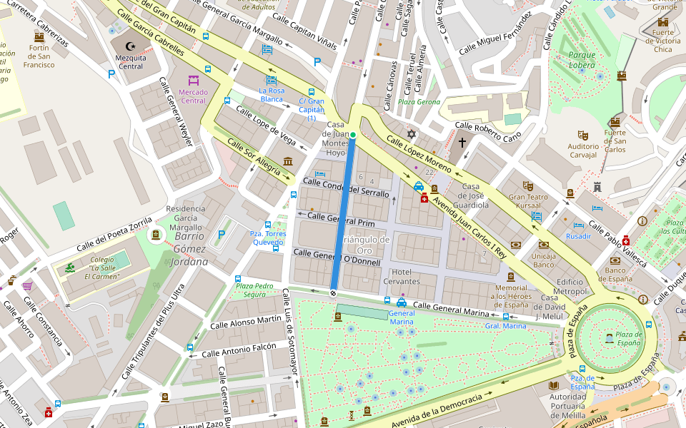 Calle Sidi Abdelkader walking route map in Melilla