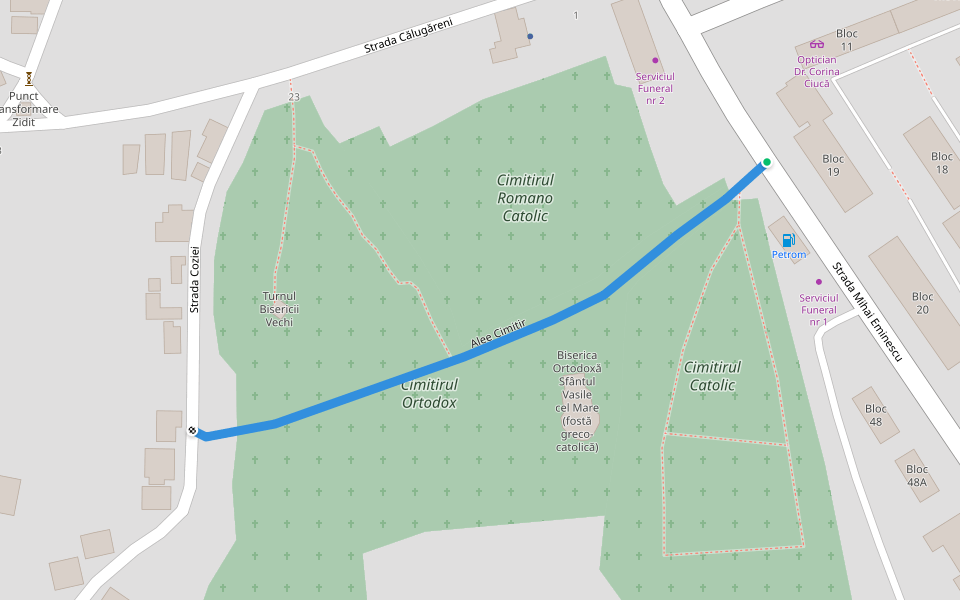 Alee Cimitir walking route map in Deva