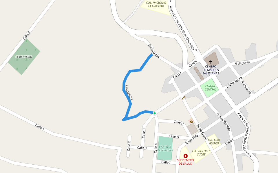 SENDERO E walking route map in Tulcán