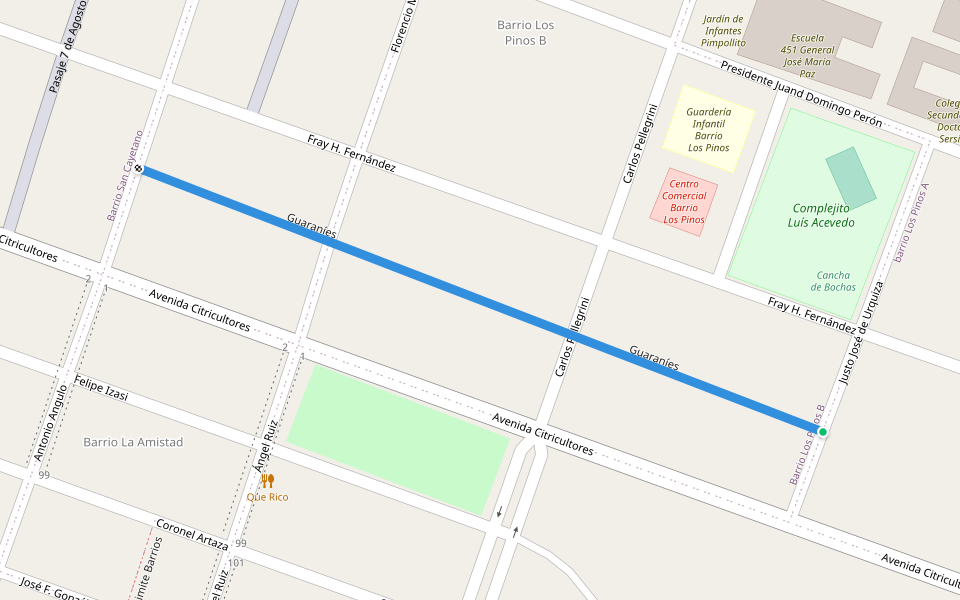 Guaraníes walking route map in Bella Vista