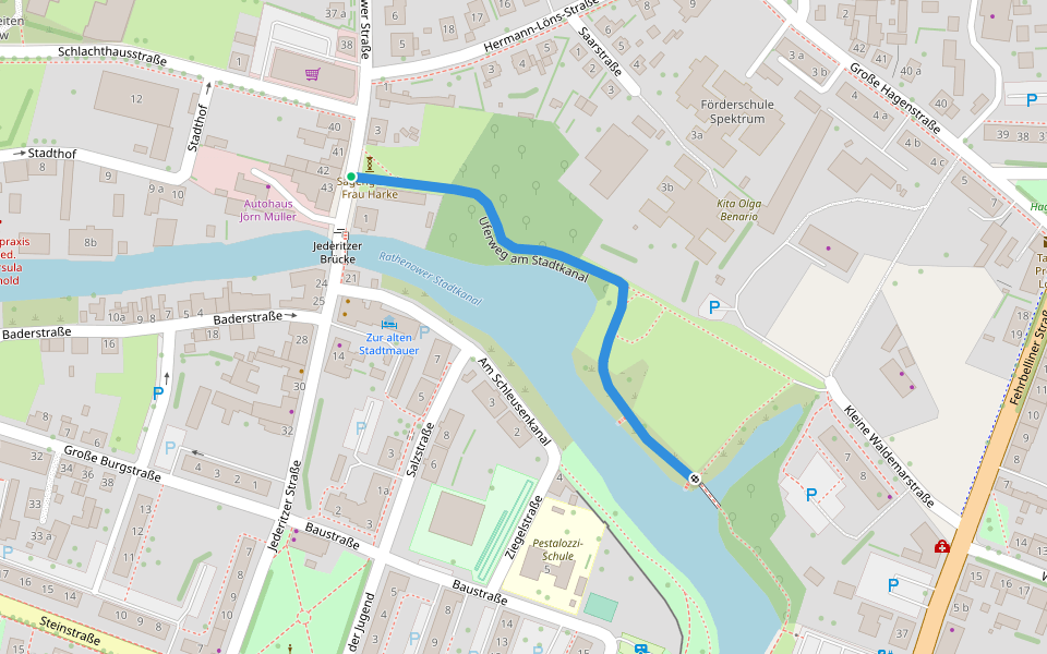 Uferweg am Stadtkanal walking route map in Rathenow