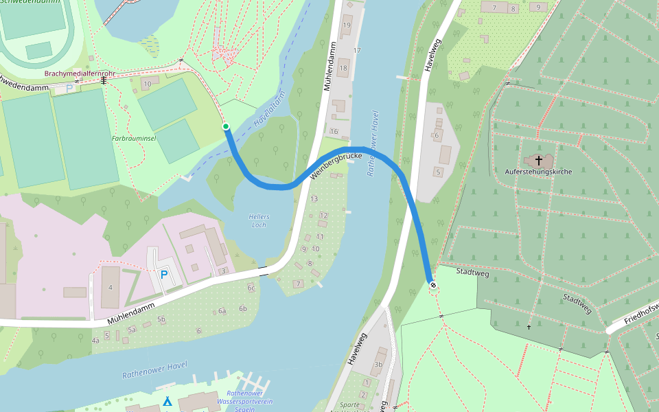 Weinbergbrücke walking route map in Rathenow