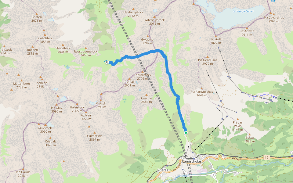 Via Valtgeva walking route map in Tavetsch