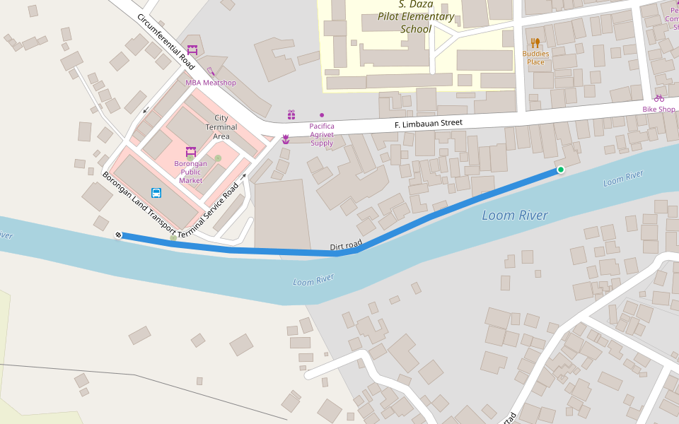 Dirt road walking route map in Borongan City