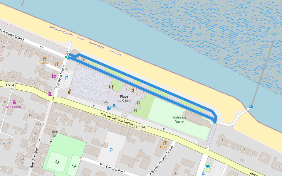 Promenade Aristide Briand walking route map in Langrune-sur-Mer
