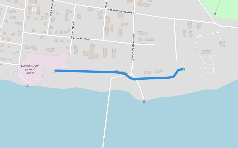 Набережная walking route map in Olekminsk