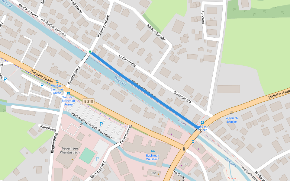Weißachdammweg walking route map in Kreuth