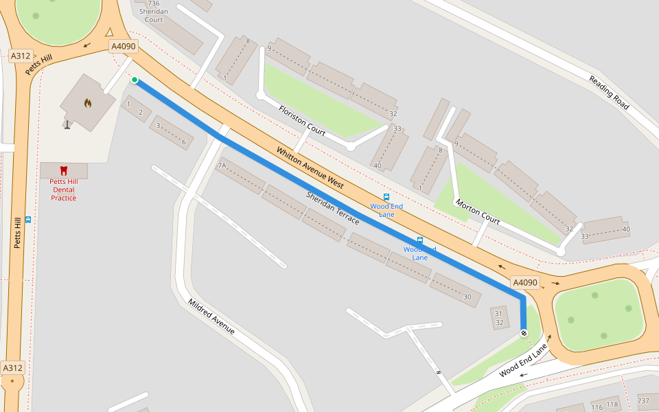 Sheridan Terrace walking route map in Northolt