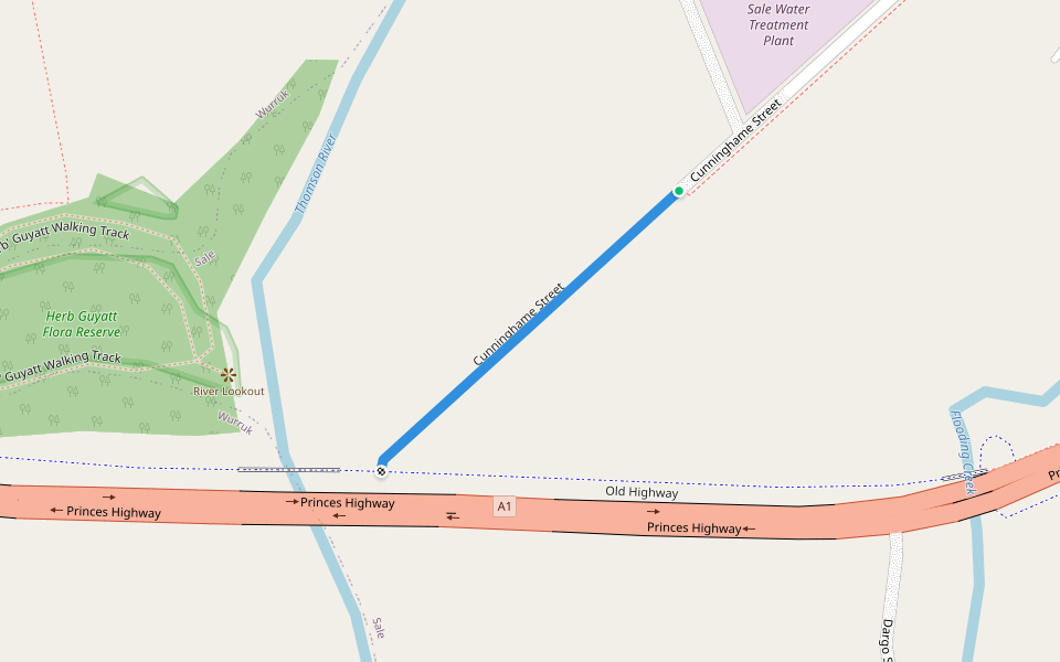 Cunninghame Street walking route map in Sale
