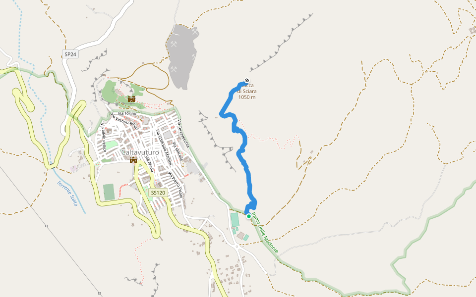 Sentiero geologico Rocca di Sciara walking route map in Caltavuturo
