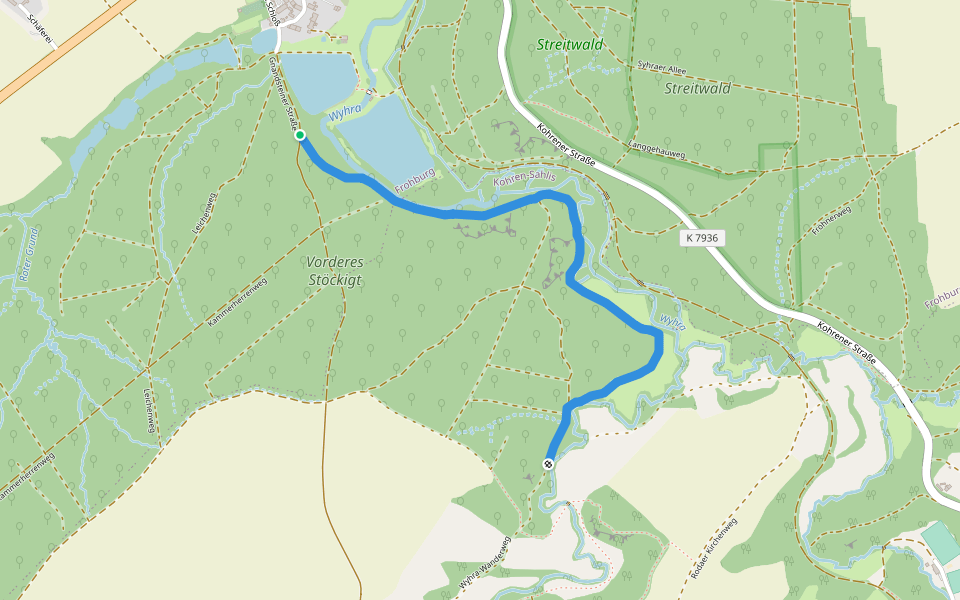 Wyhra-Wanderweg walking route map in Frohburg