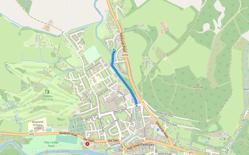 The Cuddy Path walking route map in Peebles