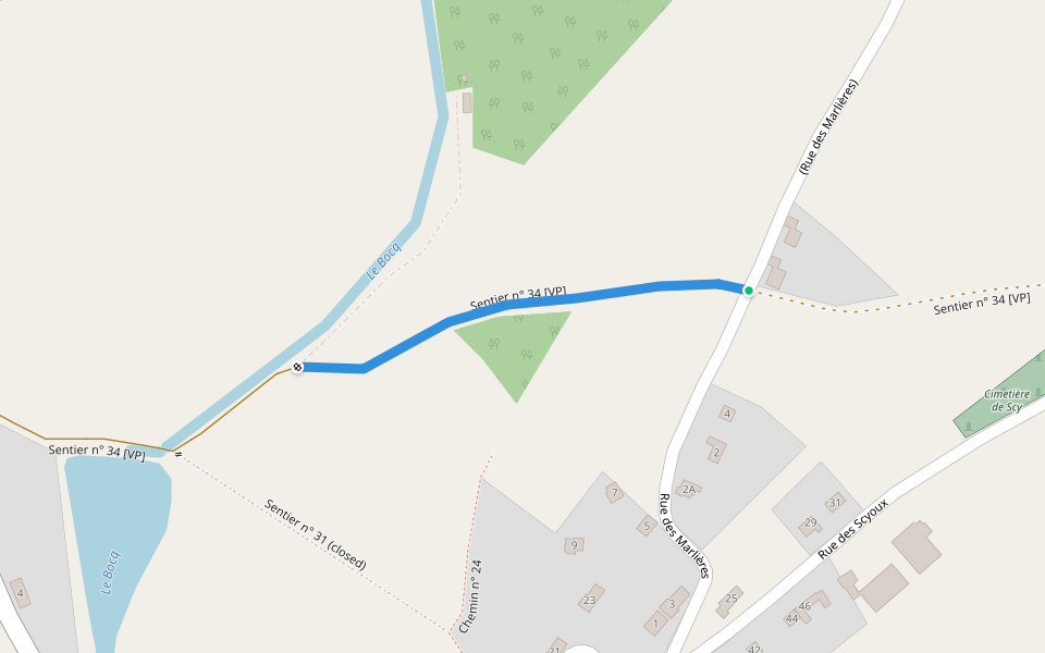 Sentier n° 34 walking route map in Hamois