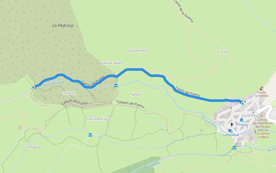 Camín del Puertu walking route map in Tuiza de Arriba