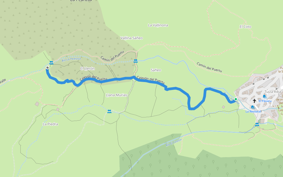 Caleyón del Puertu walking route map in Tuiza de Arriba