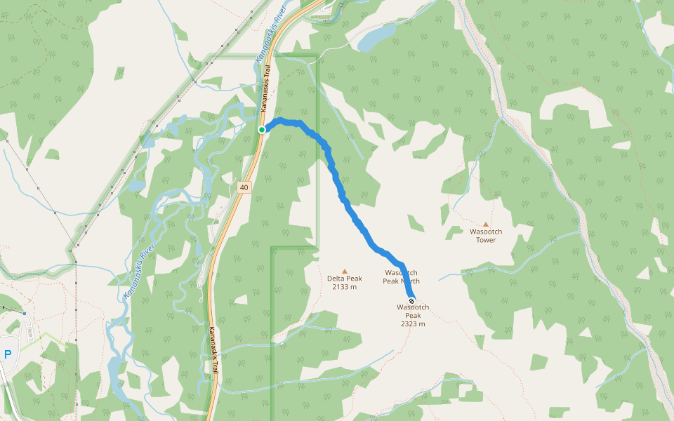 Wasootch Peak NW Route walking route map in Lac des Arcs