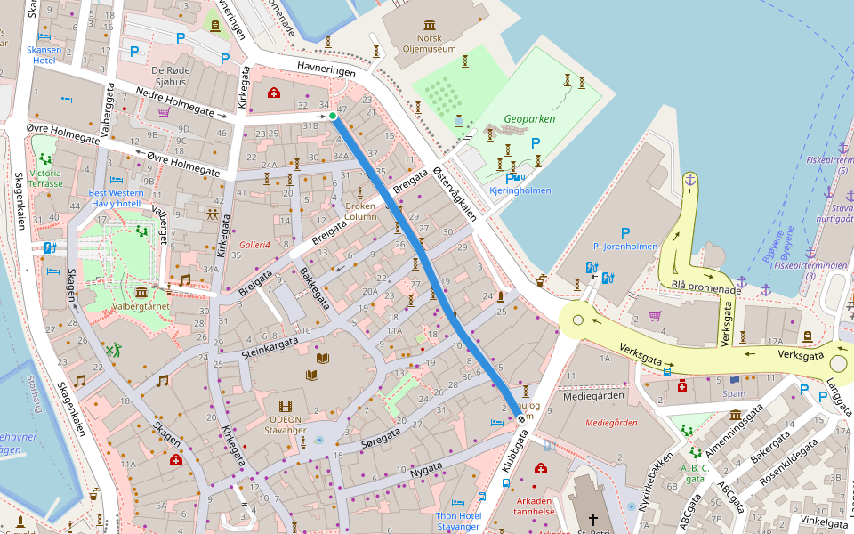 Østervåg walking route map in Stavanger