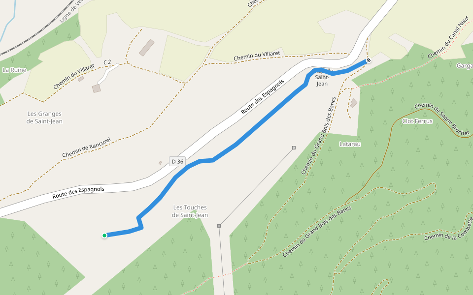 Chemin des Touches de Saint-Jean walking route map in Villar-Saint-Pancrace