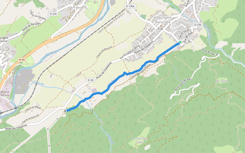 Chemin du Canal Neuf walking route map in Villar-Saint-Pancrace