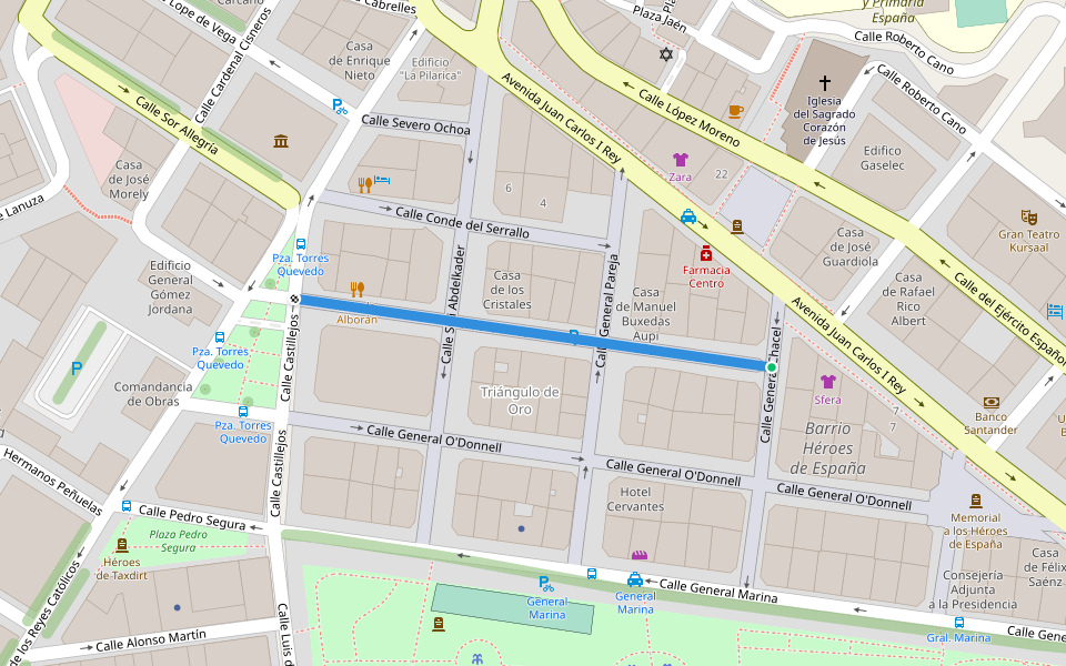 Calle General Prim walking route map in Melilla