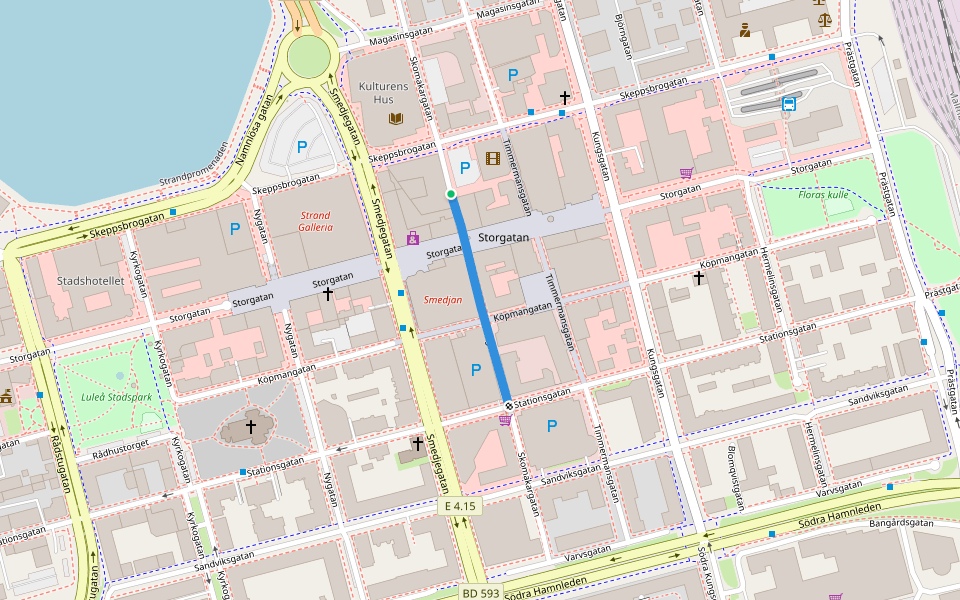 Skomakargatan walking route map in Luleå