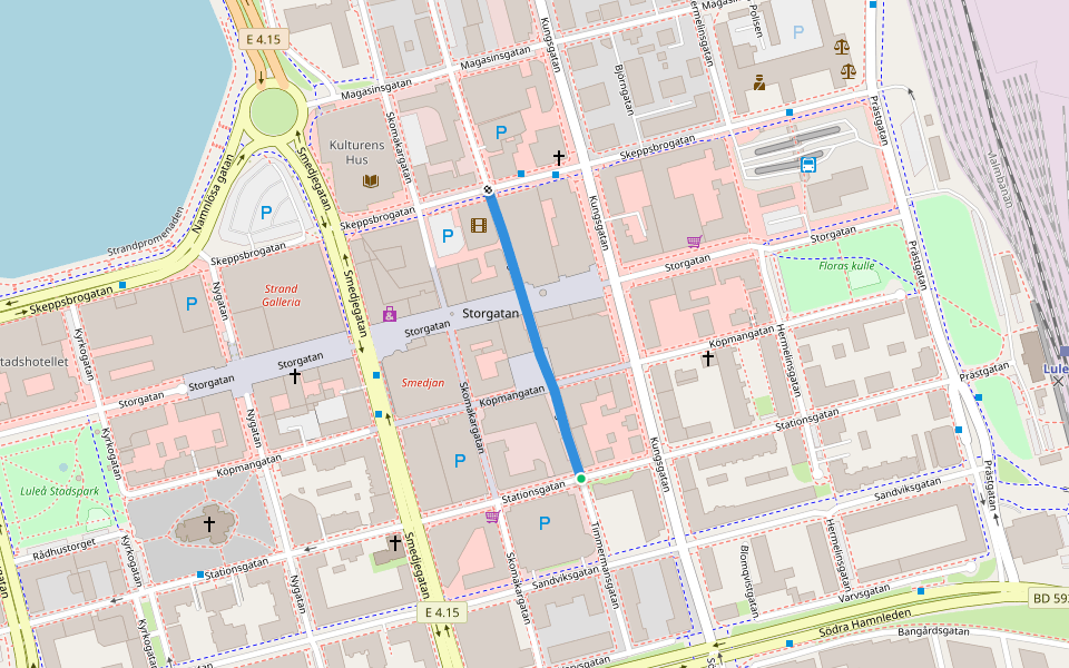 Timmermansgatan walking route map in Luleå
