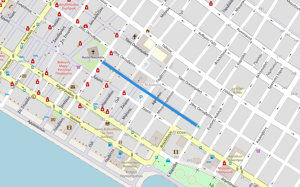 Δημάρχου Κονταράτου walking route map in Volos