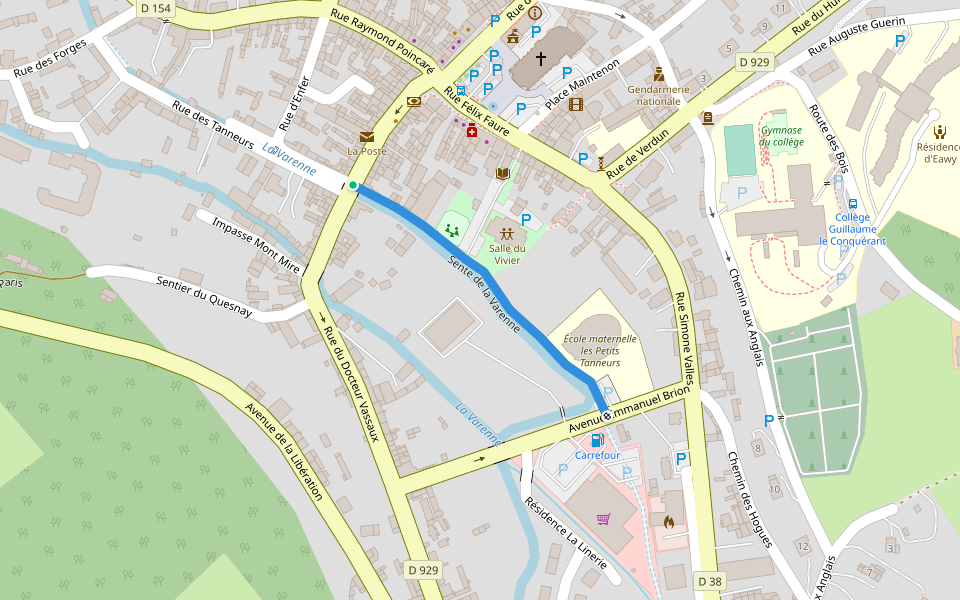 Sente de la Varenne walking route map in Saint-Saëns