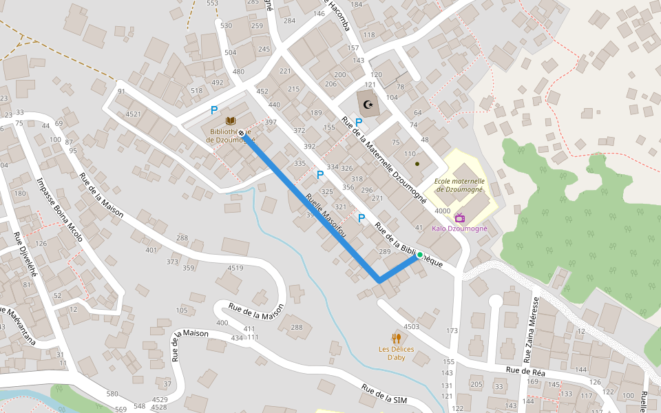 Ruelle Masoifou walking route map in Bandraboua