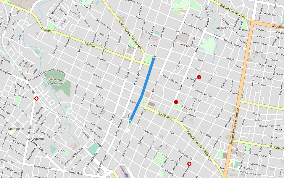 San Martín walking route map in Concordia