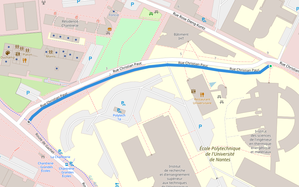 Rue Christian Pauc walking route map in Nantes